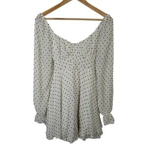 Thirty/Thirty LA Cream Polka Dot‎ Swiss Dot Mini Dress Long Sleeve Tie Back M